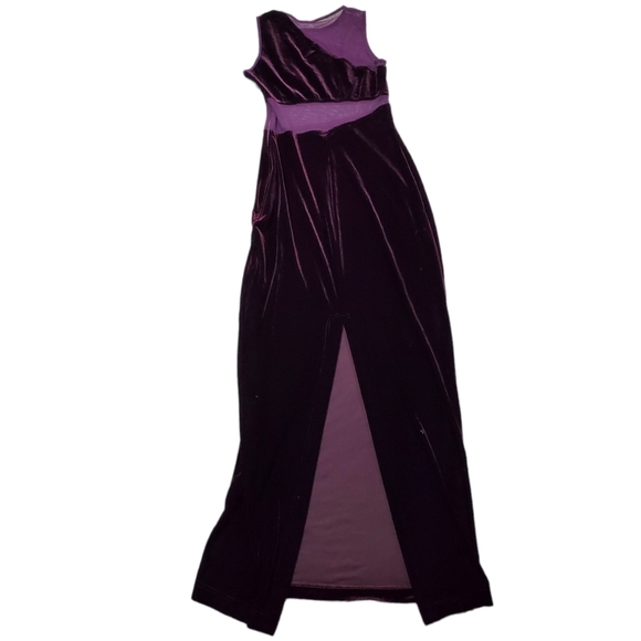 Plum Mesh illusion Cut Out Velvet Formal Evening Gown Dress Size 7-8 - Picture 9 of 10